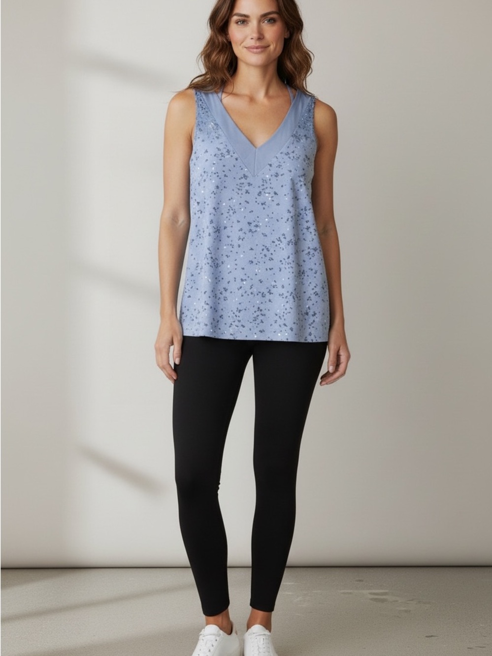 Maurices Light Blue Floral V-Neck Tank Top